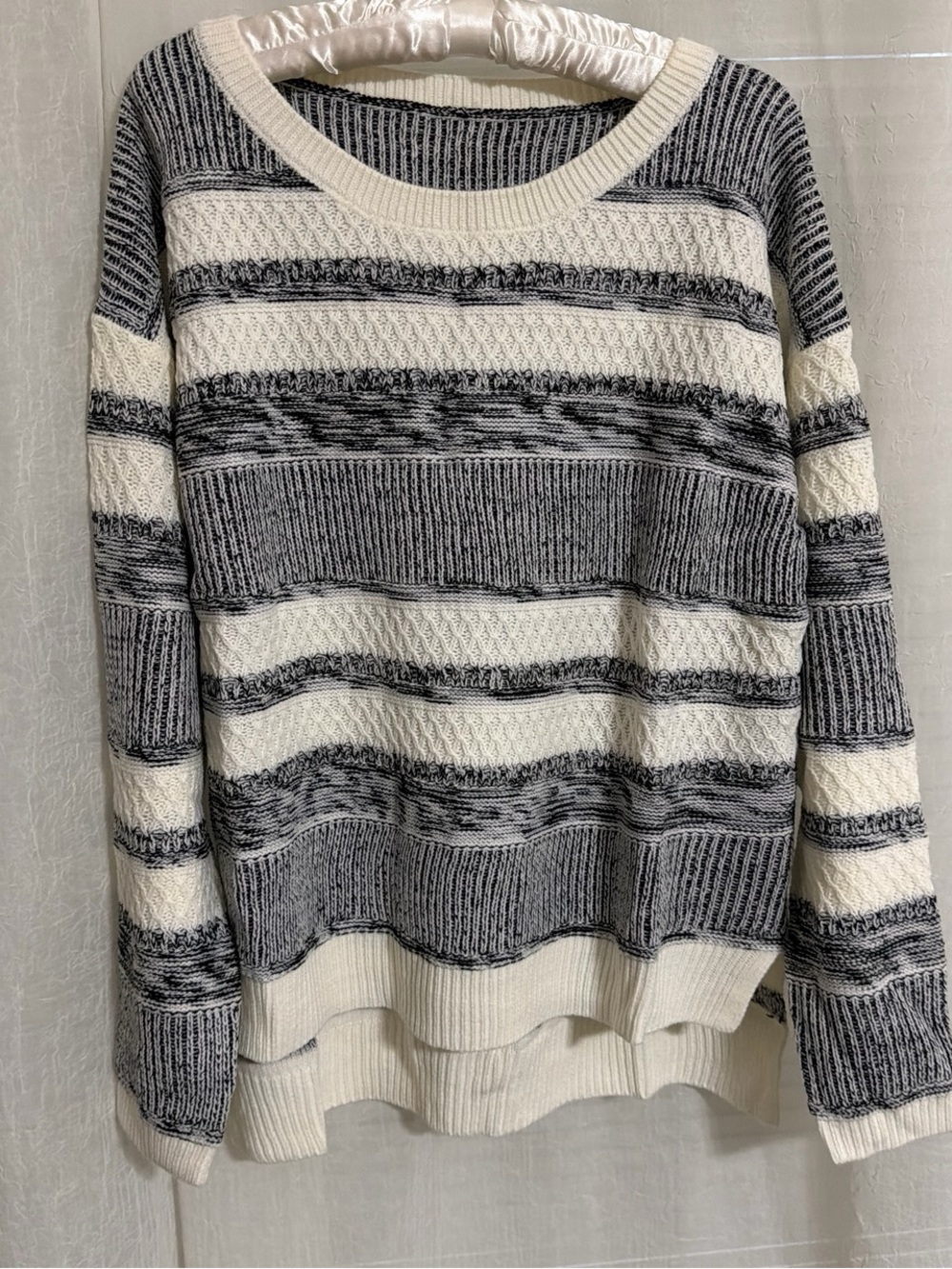 Crew White Black High Low Knit Sweater